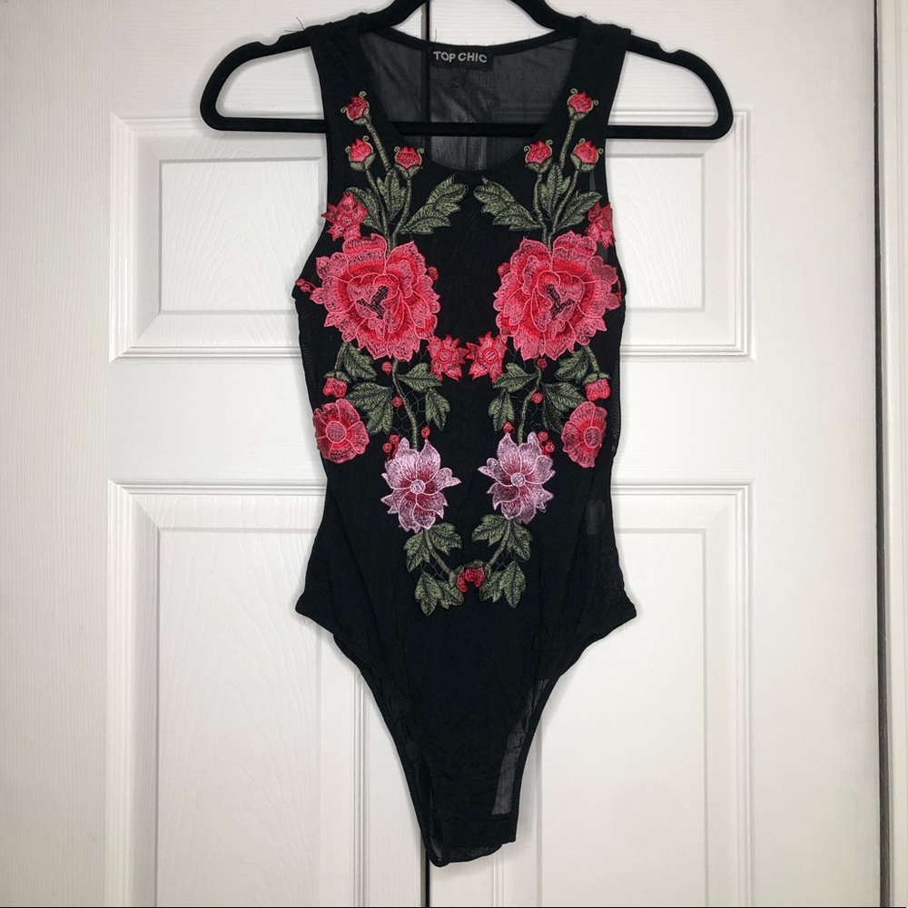 Floral Black Mesh Bodysuit